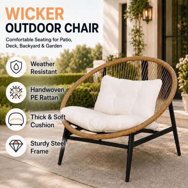 Alt view image 5 of 7 - Grand patio Wicker Patio Oversized Chair Set of 2 for Porch Deck, Beige | All-weather Wicker, Olefin Water-resistant Cushions, for Living room/Backyard/Garden