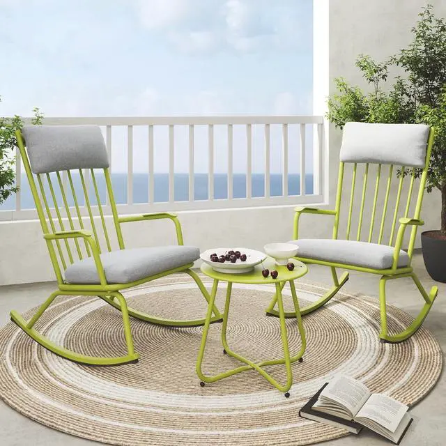 Main image of Grand patio Rocking Chair Outdoor, Bistro Table and Chairs Set, Steel Rocking Chairs with Cushions and 18-inch Coffee Table, Outdoor Bistro Set for Patio Porch Deck, Lime Green