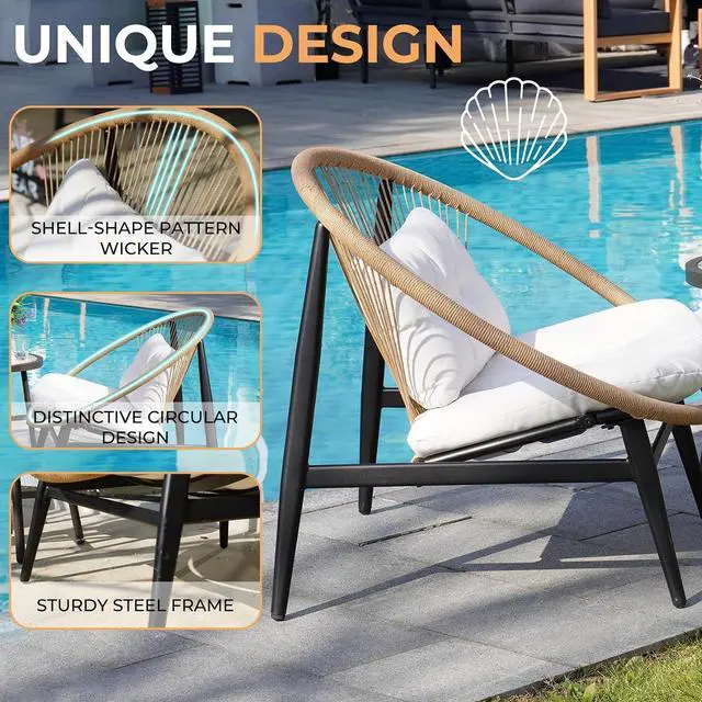 Alt view image 6 of 7 - Grand patio Wicker Patio Oversized Chair for Outdoor, Beige | All-weather Wicker, Olefin Water-resistant Cushions, for Living room/Backyard/Garden