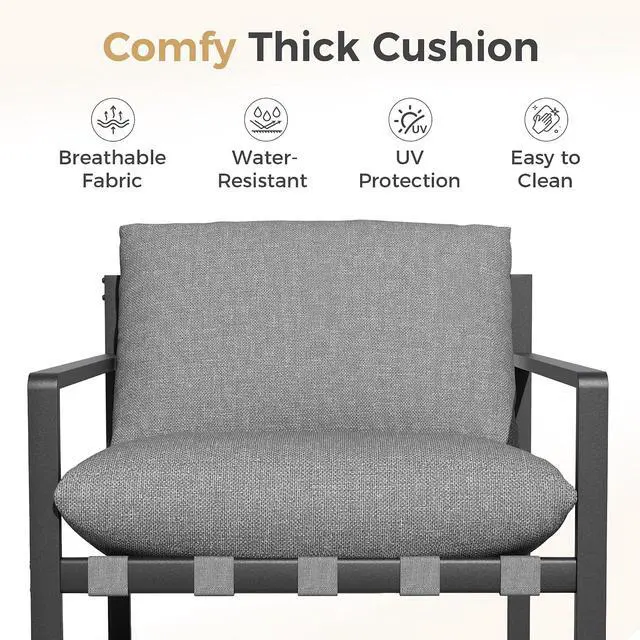 Alt view image 5 of 7 - Grand patio 4 Piece Outdoor Furniture Set, 4-Seat Sofa with Cushion, Grey | Outdoor Furniture Set Piece of 4, Patio Sofa with Cushion, Metal Couch with Coffee Table, for Porch Deck Balcony Backyard