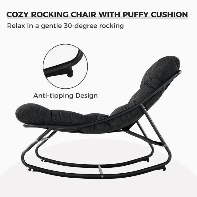 Alt view image 3 of 7 - Grand patio Rocking Chair with Footrest for Indoor & Outdoor, Dark Grey | Metal Outdoor Rocking Chair with Cushion and Foot Rest, Comfy Lounge Rocker for Living Room Porch Patio