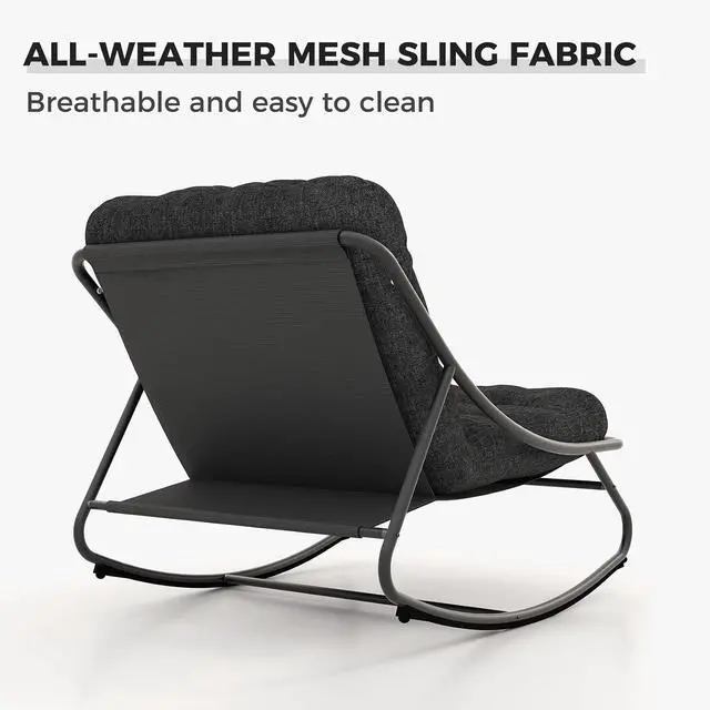 Alt view image 4 of 7 - Grand patio Outdoor Rocking Chair, Padded Cushion Recliner Rocker for Front Porch Sunroom Patio Backyard, Comfy Lounge Rocking Chair for Napping Relaxing, Grey