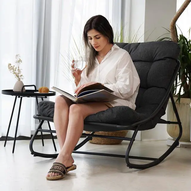 Alt view image 5 of 7 - Grand patio Outdoor Rocking Chair, Padded Cushion Recliner Rocker for Front Porch Sunroom Patio Backyard, Comfy Lounge Rocking Chair for Napping Relaxing, Grey