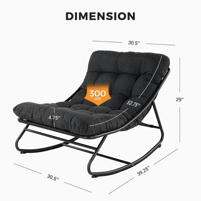 Alt view image 2 of 7 - Grand patio Outdoor Rocking Chair, Padded Cushion Recliner Rocker for Front Porch Sunroom Patio Backyard, Comfy Lounge Rocking Chair for Napping Relaxing, Grey