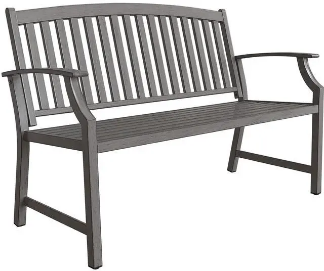 Main image of Grand patio 52" Farmhouse Outdoor Bench, Garden Benches with Rust Free Metal Powder Coated Frame and Aluminum Backrest, Faux Wood Grain Finish Frame Patio Bench for Front Porch, Weathered Grey