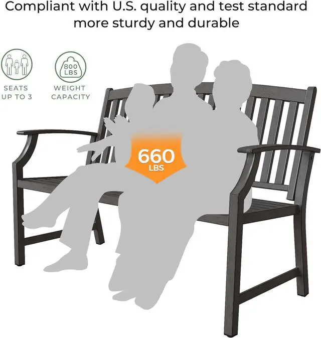 Alt view image 4 of 7 - Grand patio 52" Farmhouse Outdoor Bench, Garden Benches with Rust Free Metal Powder Coated Frame and Aluminum Backrest, Faux Wood Grain Finish Frame Patio Bench for Front Porch, Weathered Grey