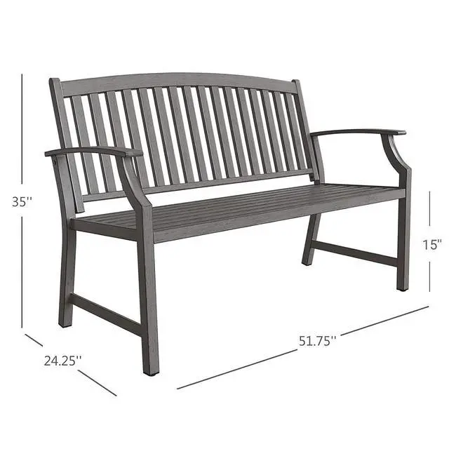 Alt view image 3 of 7 - Grand patio 52" Farmhouse Outdoor Bench, Garden Benches with Rust Free Metal Powder Coated Frame and Aluminum Backrest, Faux Wood Grain Finish Frame Patio Bench for Front Porch, Weathered Grey