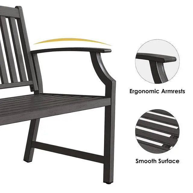 Alt view image 6 of 7 - Grand patio 52" Farmhouse Outdoor Bench, Garden Benches with Rust Free Metal Powder Coated Frame and Aluminum Backrest, Faux Wood Grain Finish Frame Patio Bench for Front Porch, Weathered Grey