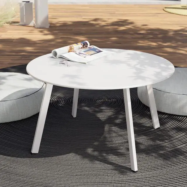 Main image of Grand patio Outdoor Side Table, 28-inch Powder Coated Steel Round Coffee Table for Porch, Deck, Balcony, Poolside, White