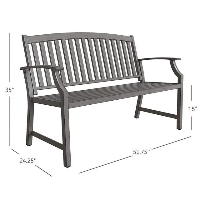 Alt view image 7 of 7 - Grand patio 52" Farmhouse Outdoor Bench, Garden Benches with Rust Free Metal Powder Coated Frame and Aluminum Backrest, Faux Wood Grain Finish Frame Patio Bench for Front Porch, Weathered Grey