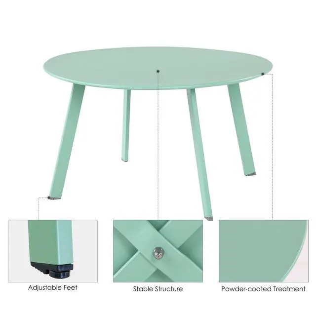 Alt view image 5 of 7 - Grand patio Outdoor Side Table, 28-inch Powder Coated Steel Round Coffee Table for Porch, Deck, Balcony, Poolside, Mint Green