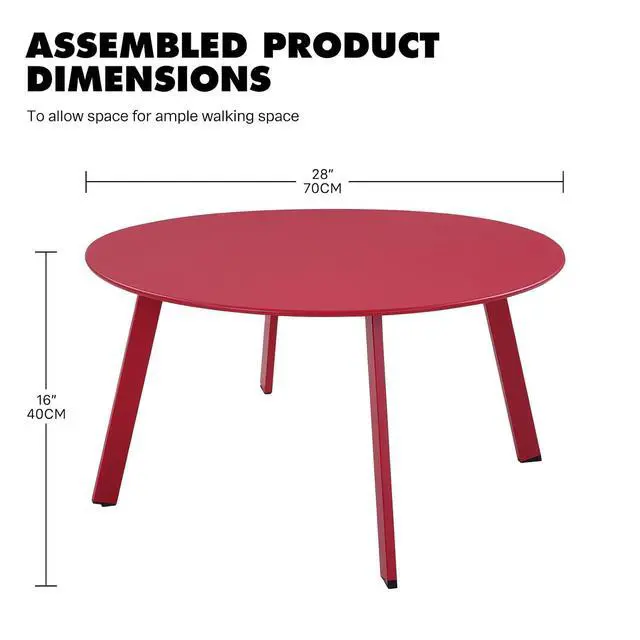 Alt view image 2 of 7 - Grand patio Outdoor Side Table, 28-inch Powder Coated Steel Round Coffee Table for Porch, Deck, Balcony, Poolside, Dark Red