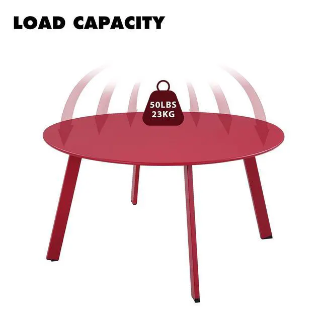 Alt view image 6 of 7 - Grand patio Outdoor Side Table, 28-inch Powder Coated Steel Round Coffee Table for Porch, Deck, Balcony, Poolside, Dark Red