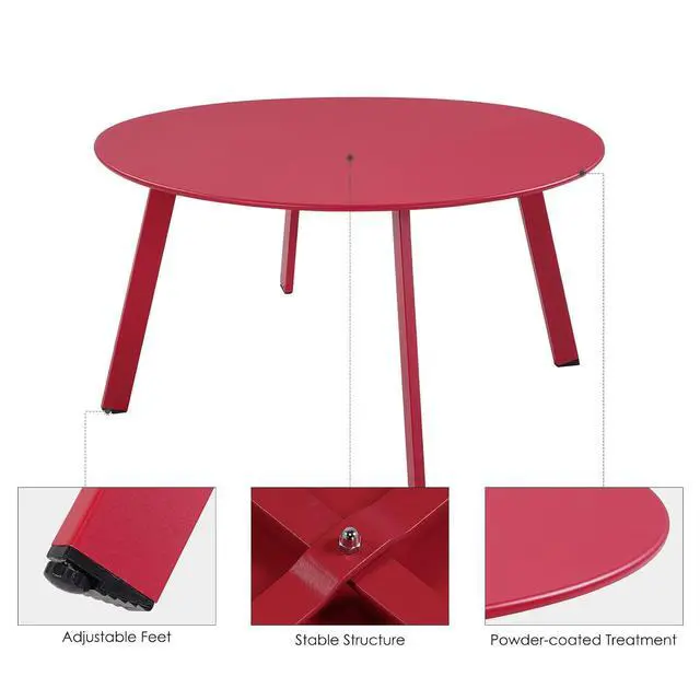 Alt view image 5 of 7 - Grand patio Outdoor Side Table, 28-inch Powder Coated Steel Round Coffee Table for Porch, Deck, Balcony, Poolside, Dark Red