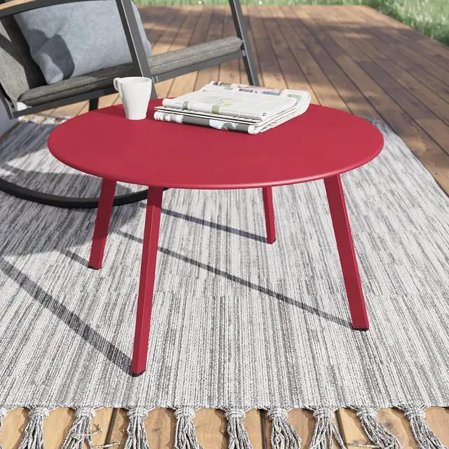 Main image of Grand patio Outdoor Side Table, 28-inch Powder Coated Steel Round Coffee Table for Porch, Deck, Balcony, Poolside, Dark Red