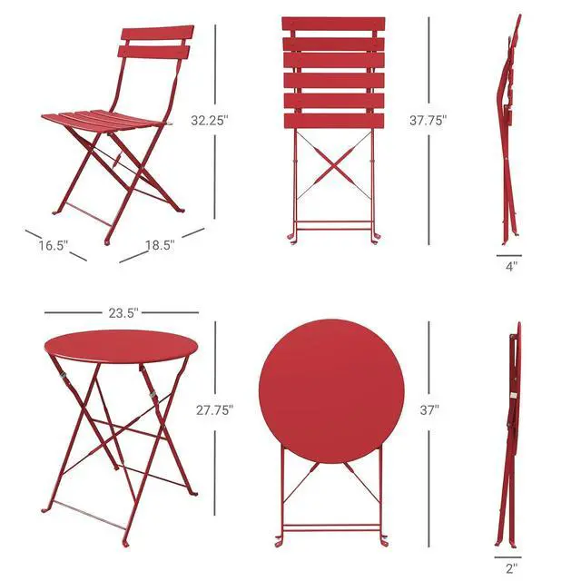 Alt view image 6 of 7 - Grand patio 3-Piece Bistro Set Folding Outdoor Furniture Sets with Premium Frame Portable Design for Bistro & Balcony (Red with Cushion)