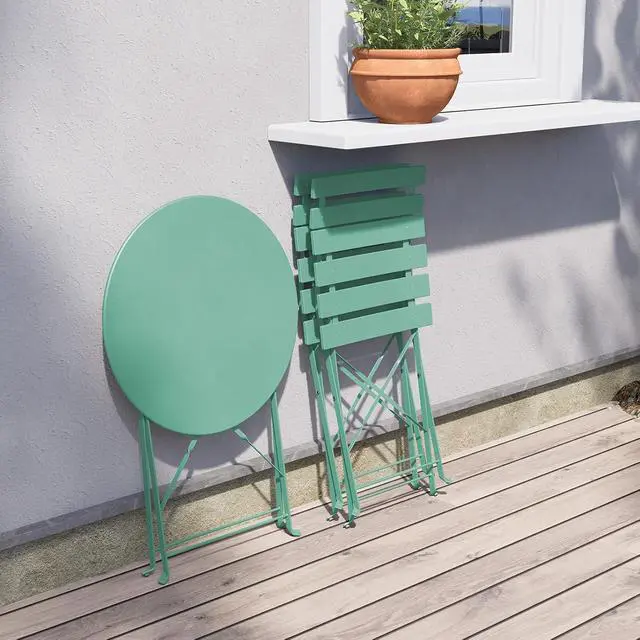 Alt view image 4 of 7 - Grand patio 3-Piece Folding Patio Bistro Set, Premium Steel Outdoor Table and Chairs, Foldable Small Patio Furniture for Balcony/Garden, Mint Green