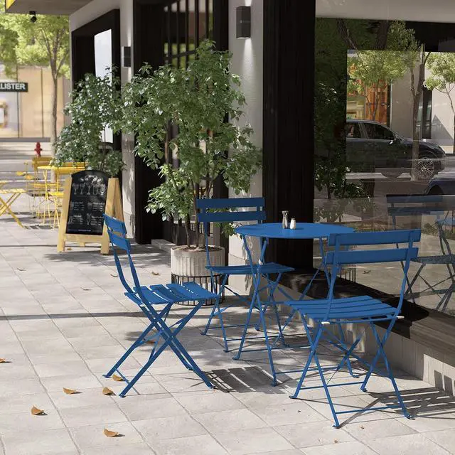 Alt view image 3 of 7 - Grand patio 3-Piece Bistro Set Folding Outdoor Furniture Sets Portable Design for Bistro & Balcony (Peacock Blue with Cushion)