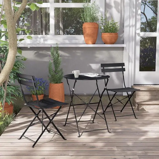 Alt view image 4 of 7 - Grand patio Premium Frame Patio Bistro Set, Folding Outdoor Patio Furniture Sets, 3-Piece Patio Table and Chairs Set, Black