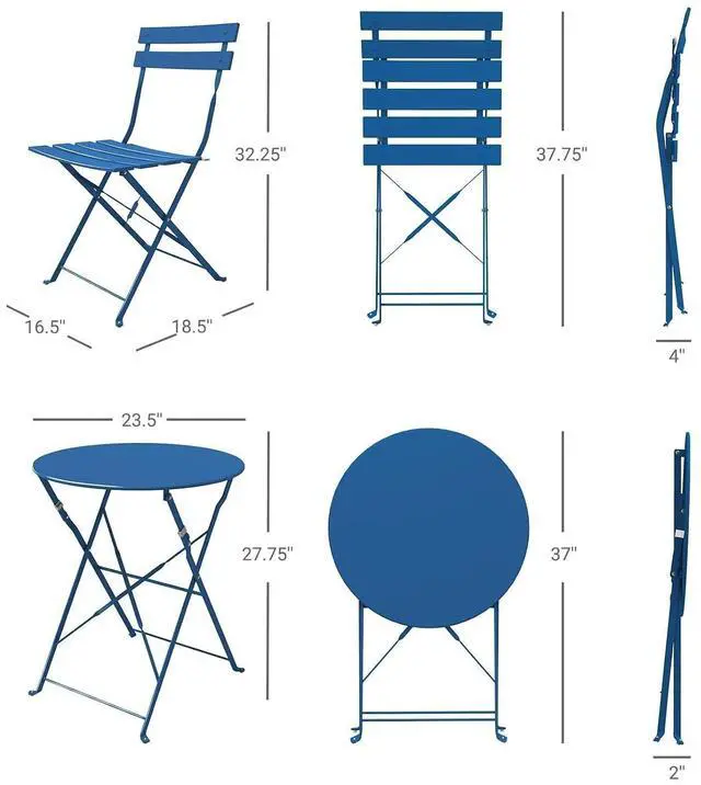 Alt view image 4 of 7 - Grand patio Premium Frame Patio Bistro Set, Folding Outdoor Patio Furniture Sets, 3-Piece Patio Table and Chairs Set, Peacock Blue
