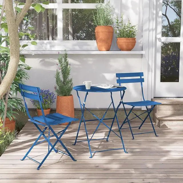 Alt view image 3 of 7 - Grand patio Premium Frame Patio Bistro Set, Folding Outdoor Patio Furniture Sets, 3-Piece Patio Table and Chairs Set, Peacock Blue