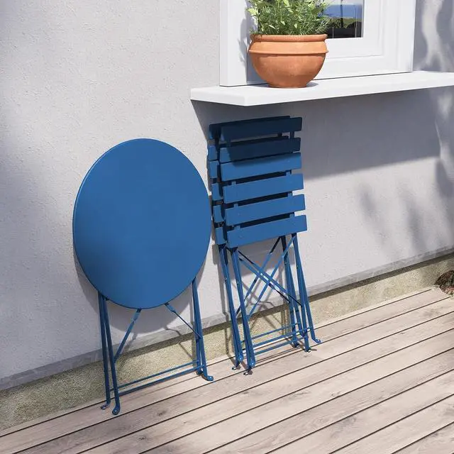 Alt view image 5 of 7 - Grand patio Premium Frame Patio Bistro Set, Folding Outdoor Patio Furniture Sets, 3-Piece Patio Table and Chairs Set, Peacock Blue