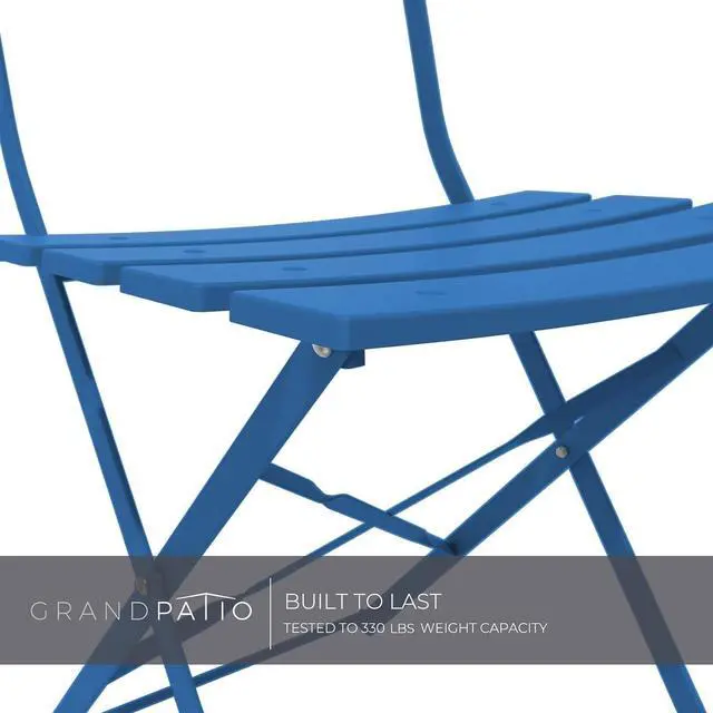 Alt view image 6 of 7 - Grand patio Premium Frame Patio Bistro Set, Folding Outdoor Patio Furniture Sets, 3-Piece Patio Table and Chairs Set, Peacock Blue