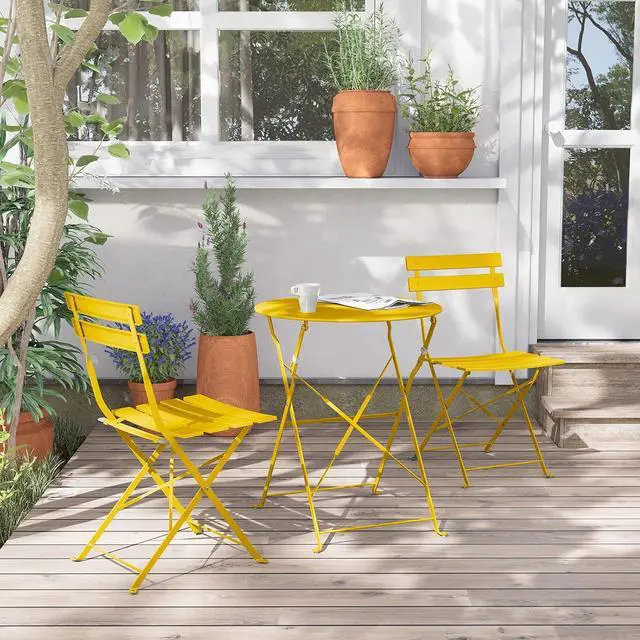 Alt view image 3 of 7 - Grand patio 3-Piece Bistro Set Folding Outdoor Furniture Sets Portable Design for Bistro & Balcony (Yellow with Cushion)