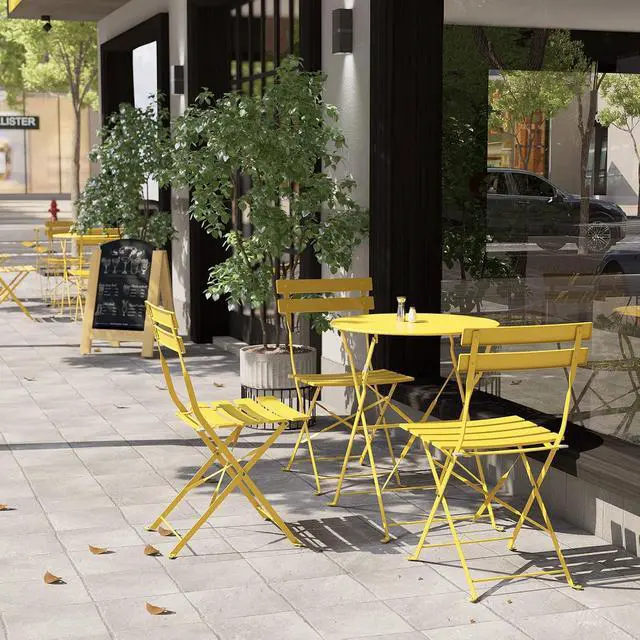 Alt view image 4 of 7 - Grand patio 3-Piece Bistro Set Folding Outdoor Furniture Sets Portable Design for Bistro & Balcony (Yellow with Cushion)