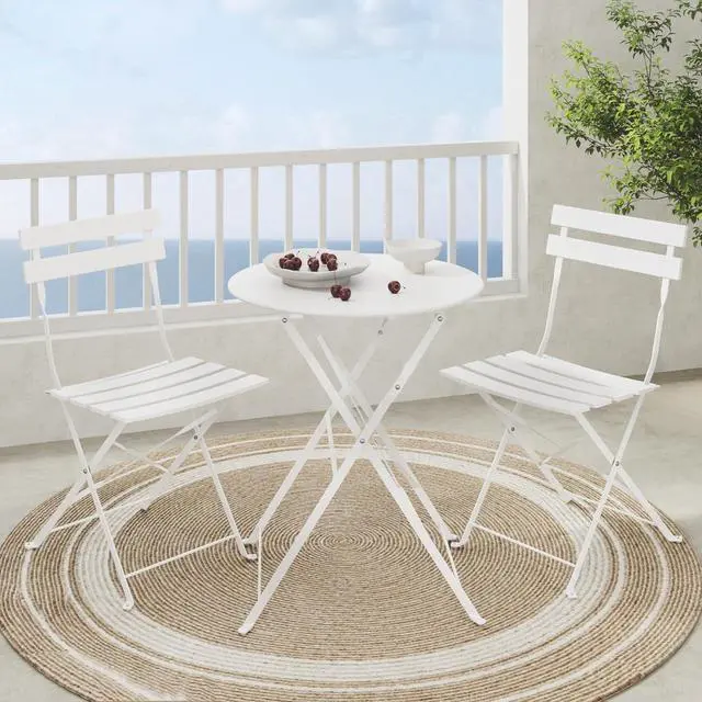 Main image of Grand patio 3-Piece Folding Patio Bistro Set, Premium Steel Outdoor Table and Chairs, Foldable Small Patio Furniture for Balcony/Garden, Mint Green, White