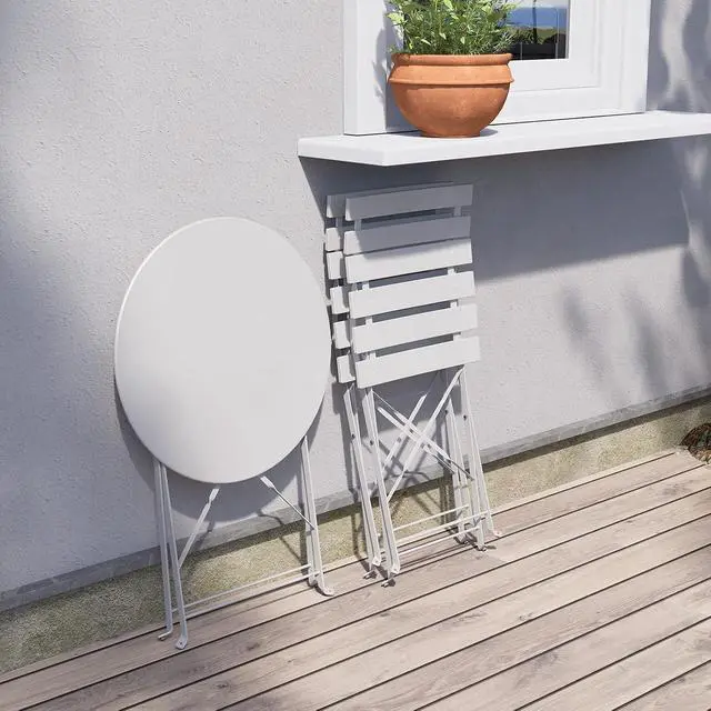 Alt view image 4 of 7 - Grand patio 3-Piece Folding Patio Bistro Set, Premium Steel Outdoor Table and Chairs, Foldable Small Patio Furniture for Balcony/Garden, Mint Green, White