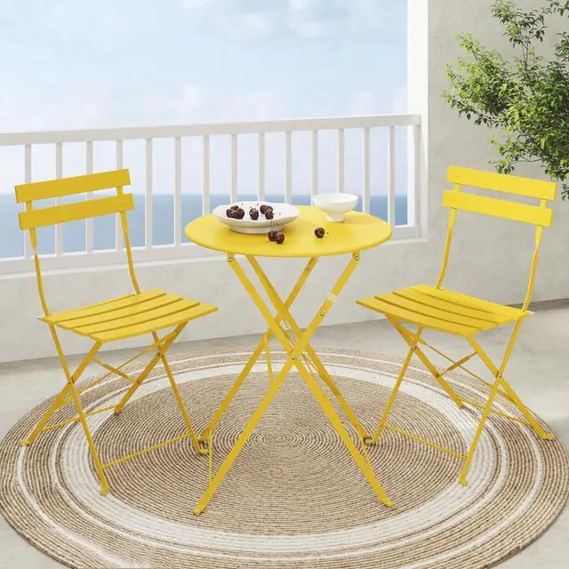 Main image of Grand patio 3-Piece Folding Patio Bistro Set, Premium Steel Outdoor Table and Chairs, Foldable Small Patio Furniture for Balcony/Garden, Mint Green, Yellow