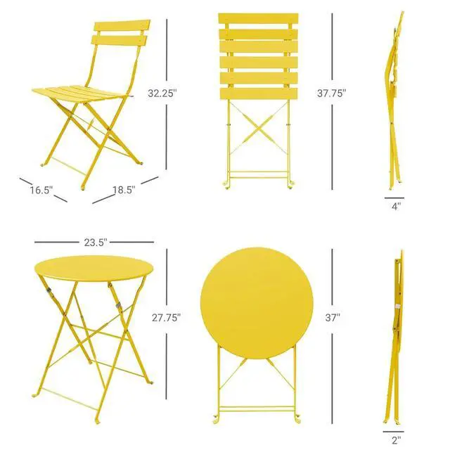 Alt view image 4 of 7 - Grand patio 3-Piece Folding Patio Bistro Set, Premium Steel Outdoor Table and Chairs, Foldable Small Patio Furniture for Balcony/Garden, Mint Green, Yellow