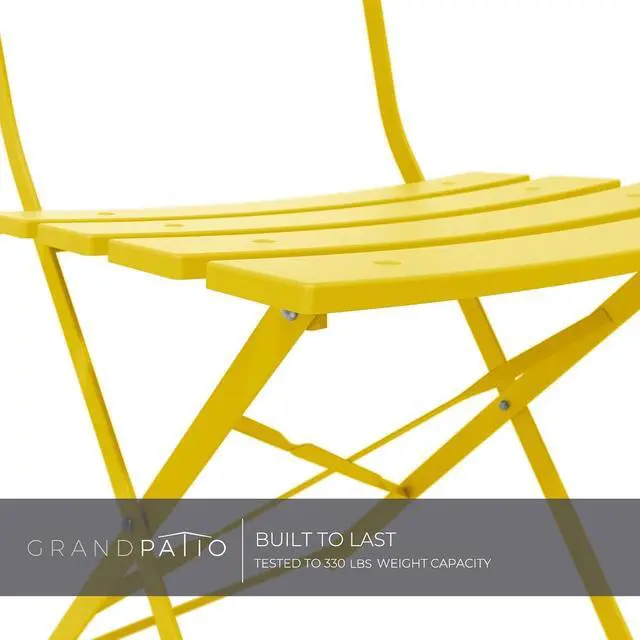 Alt view image 6 of 7 - Grand patio 3-Piece Folding Patio Bistro Set, Premium Steel Outdoor Table and Chairs, Foldable Small Patio Furniture for Balcony/Garden, Mint Green, Yellow