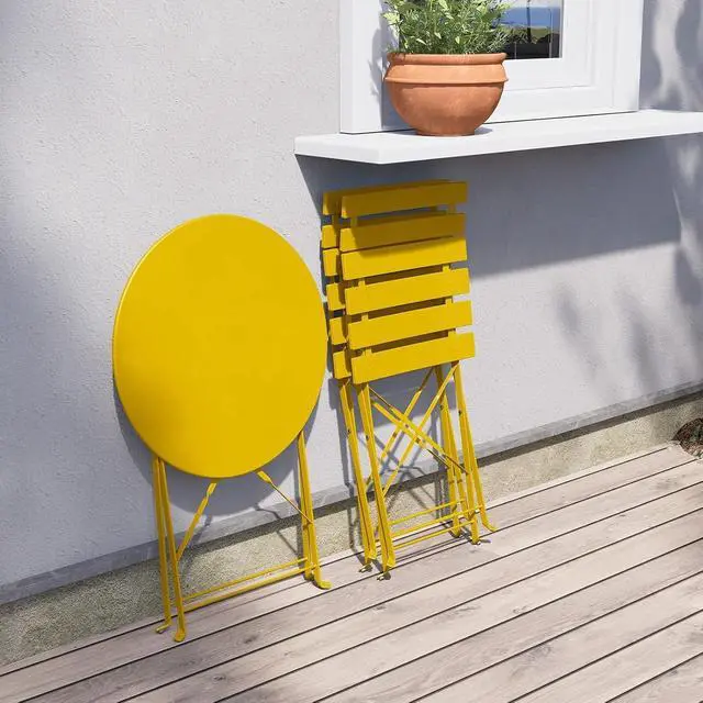 Alt view image 5 of 7 - Grand patio 3-Piece Folding Patio Bistro Set, Premium Steel Outdoor Table and Chairs, Foldable Small Patio Furniture for Balcony/Garden, Mint Green, Yellow