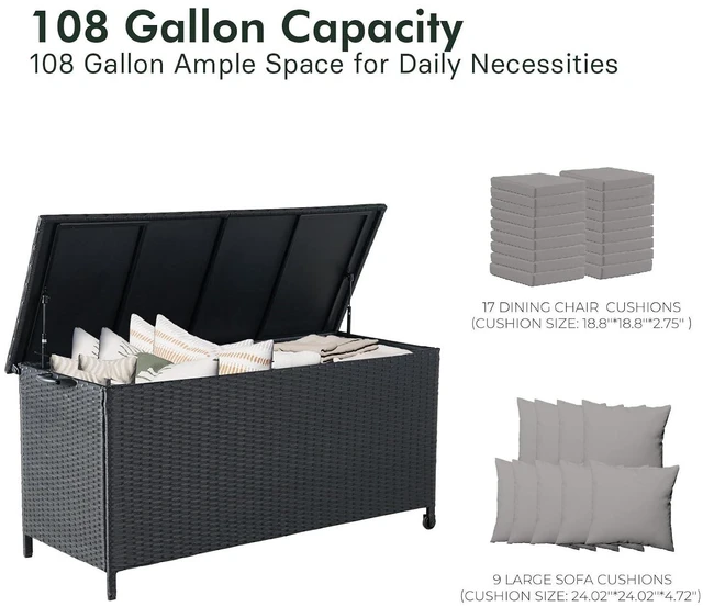 Alt view image 2 of 7 - Grand patio Outdoor Storage Box 108 Gallon Wicker Storage Box for Garden Tools Pool Accessories Patio Furniture Cushions, Small Black