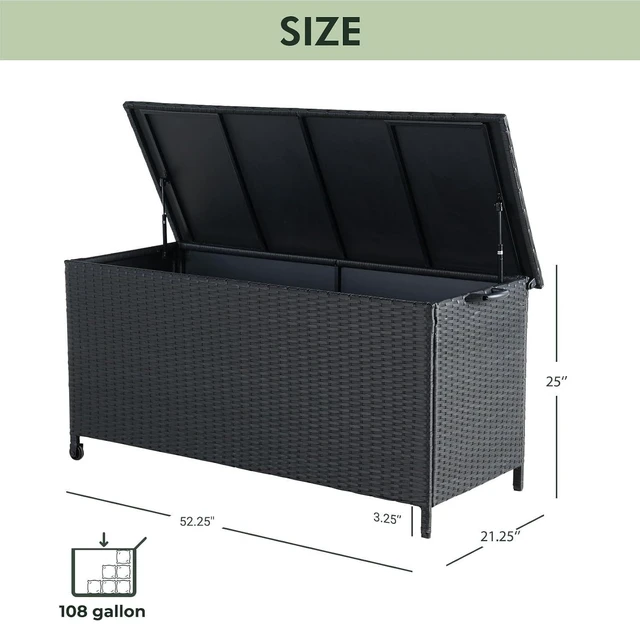 Alt view image 7 of 7 - Grand patio Outdoor Storage Box 108 Gallon Wicker Storage Box for Garden Tools Pool Accessories Patio Furniture Cushions, Small Black