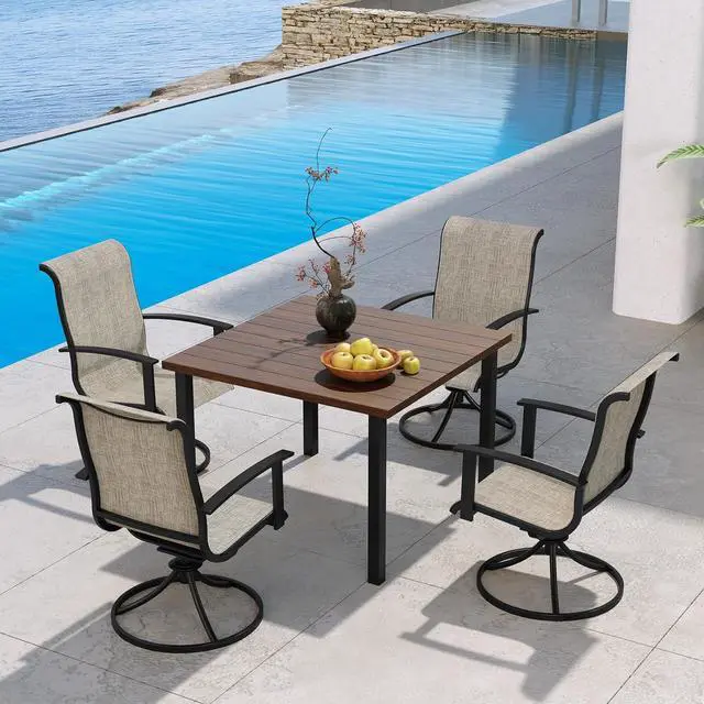 Main image of Grand patio 5-Piece Outdoor Dining Set for 4, Patio Dining Set with Swivel Patio Chairs & 1 Square Woodgrain Dining Table with Umbrella Hole, Coffee