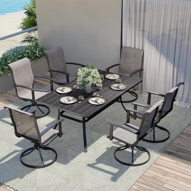 Main image of Grand patio 7-Piece Patio Dining Set for 6, Outdoor Dining Set with Swiviel Patio Chairs & 1 Rectangular Woodgrain Dining Table with Umbrella Hole, Mixed Coffee