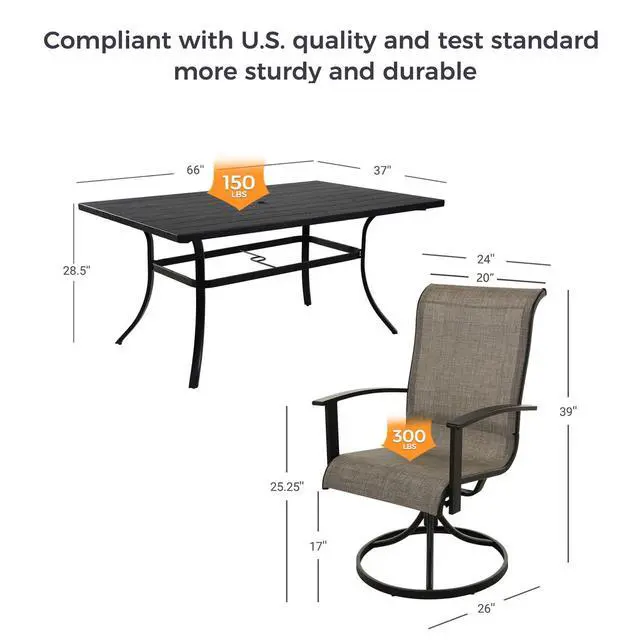 Alt view image 3 of 7 - Grand patio 7-Piece Patio Dining Set for 6, Outdoor Dining Set with Swiviel Patio Chairs & 1 Rectangular Woodgrain Dining Table with Umbrella Hole, Mixed Coffee