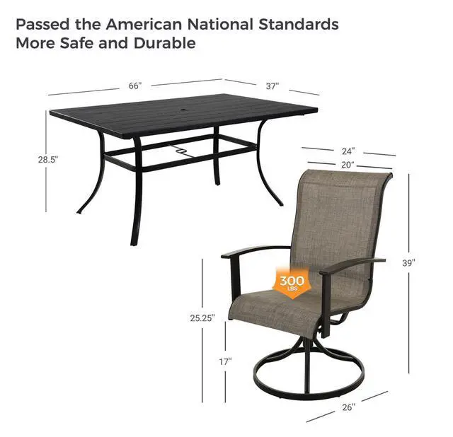Alt view image 2 of 7 - Grand patio 10-Piece Patio Dining Set for 8, Outdoor Dining Set with Swiviel Patio Chairs & 1 Rectangular Woodgrain Dining Table with Umbrella Hole, Mixed Coffee