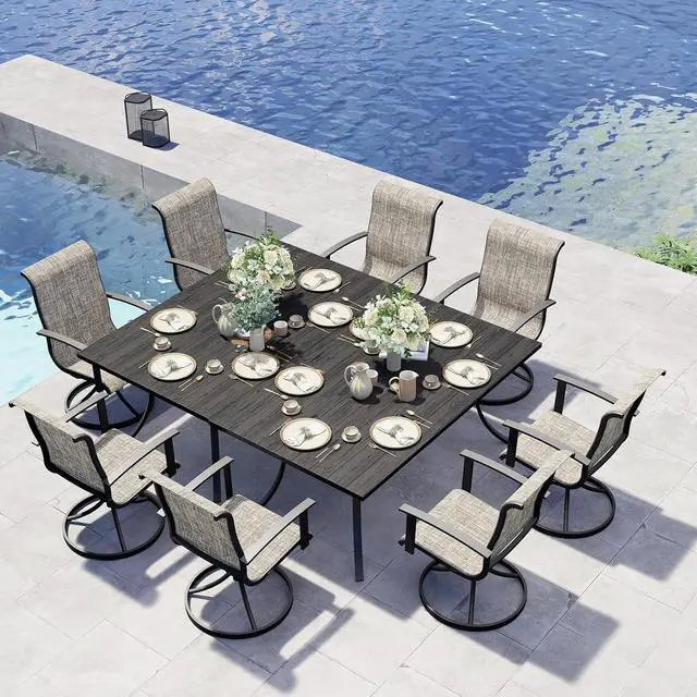 Main image of Grand patio 10-Piece Patio Dining Set for 8, Outdoor Dining Set with Swiviel Patio Chairs & 1 Rectangular Woodgrain Dining Table with Umbrella Hole, Mixed Coffee