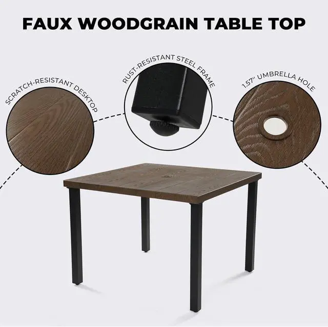 Alt view image 7 of 7 - Grand patio 5-Piece Outdoor Dining Set for 4, Patio Dining Set with Swivel Patio Chairs & 1 Square Woodgrain Dining Table with Umbrella Hole, Black & Grey Plaid