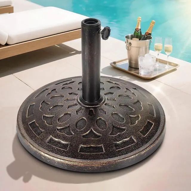 Alt view image 5 of 7 - FLAME&SHADE 31lb Patio Umbrella Base - No Filler Required Heavy Duty Outdoor Umbrella Base Stand for Deck, Yard, Garden, Porch, Pool, Balcony, Beach, Bronze