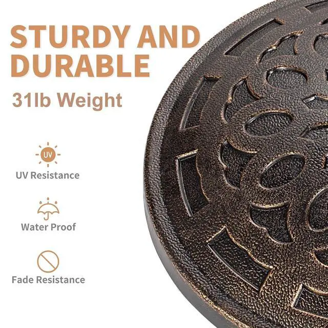 Alt view image 4 of 7 - FLAME&SHADE 31lb Patio Umbrella Base - No Filler Required Heavy Duty Outdoor Umbrella Base Stand for Deck, Yard, Garden, Porch, Pool, Balcony, Beach, Bronze