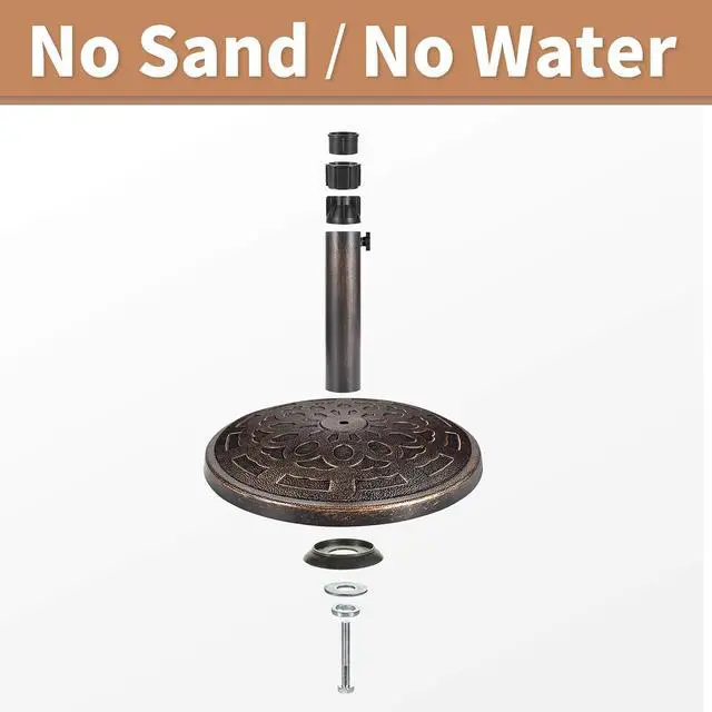 Alt view image 7 of 7 - FLAME&SHADE 31lb Patio Umbrella Base - No Filler Required Heavy Duty Outdoor Umbrella Base Stand for Deck, Yard, Garden, Porch, Pool, Balcony, Beach, Bronze