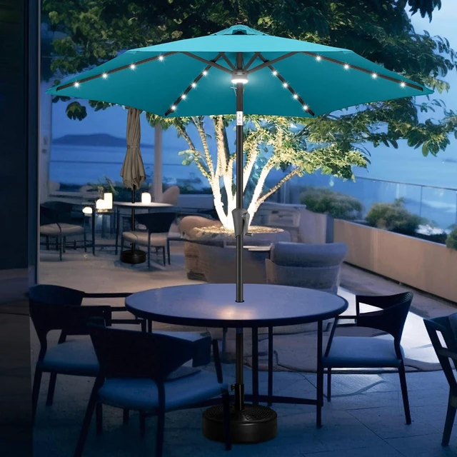 Alt view image 7 of 7 - FLAME&SHADE Solar Patio Umbrella with Centre Light, 7.5 FT Aqua Blue | UV Protection, Small Solar Outdoor Umbrella for Porch, Deck, Backyard, Garden, Provides Evening Lighting, 24 LED Lights