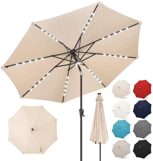 Main image of FLAME&SHADE Solar Patio Umbrella with Centre Light, 10 FT Beige | UV Protection, Small Solar Outdoor Umbrella for Porch, Deck, Backyard, Garden, Provides Evening Lighting, 40 LED Lights