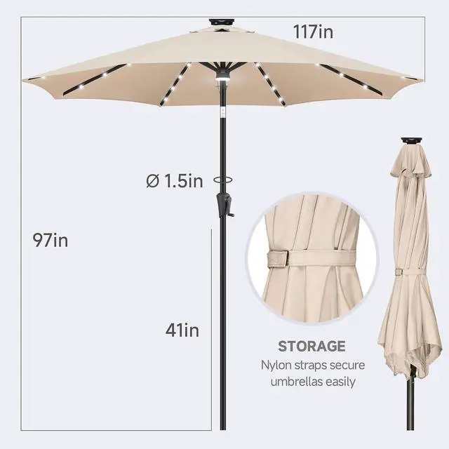 Alt view image 5 of 7 - FLAME&SHADE Solar Patio Umbrella with Centre Light, 10 FT Beige | UV Protection, Small Solar Outdoor Umbrella for Porch, Deck, Backyard, Garden, Provides Evening Lighting, 40 LED Lights