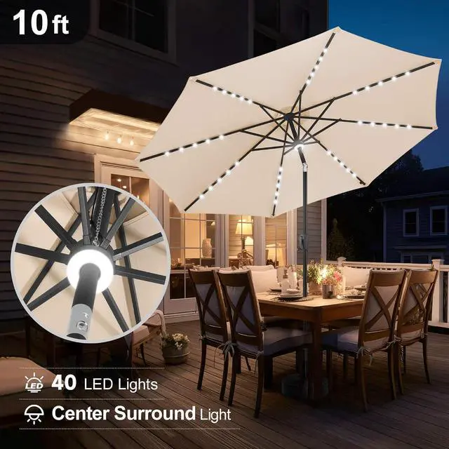 Alt view image 4 of 7 - FLAME&SHADE Solar Patio Umbrella with Centre Light, 10 FT Beige | UV Protection, Small Solar Outdoor Umbrella for Porch, Deck, Backyard, Garden, Provides Evening Lighting, 40 LED Lights